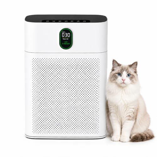 OUNEDA Air Purifier for Large Rooms up to 3000 sq ft, H13 HEPA Air Cleaner with PM2.5 Air Quality Sensor, Double-Sided Air Intake, Removes Pet Hair, Dust, Pollen & Smoke, Quiet 24dB, White