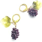 Purple Grape Gold Filled Fancy leverback Earrings, Fruit Cluster, Glass Leaf Fall Autumn Mother's Day Gift