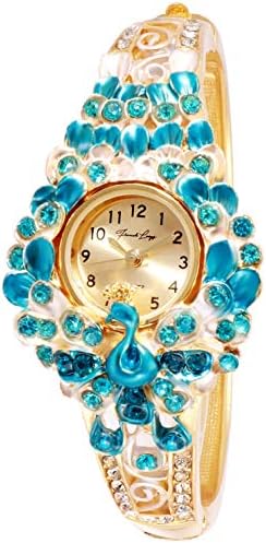 French Loops Mermaid Queen Ocean Blue Analogue Gold Dial Studded Women's Bracelet Watch
