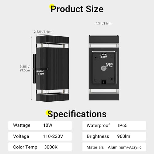 Aipsun Indoor/Outdoor Wall Light, IP65Outdoor Lighting GU10 Up Down 3000K, LED Wall Lamp - Garage Lighting Fixture | Black