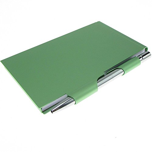 Cmxsevenday C68809 Pocket Size Aluminium Alloy Memo Pad Holder, with Ball Point Pen - Light Green