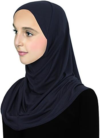 Girl's Pre-Teen Hijab Cotton Instant Pull On Headscarf (Navy Blue)