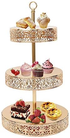 Wupyi 3段ケーキスタンド 8インチ 10インチ 12インチ ラウンドメタル ウェディングケーキスタンドホルダー カップケーキスタンド タワー デザートプレート カップケーキタワーホルダー 誕生日パーティー ウェディングディスプレイ ゴールド Grouponesecurity In