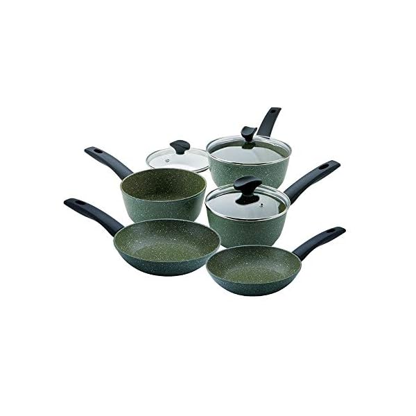 Prestige-Eco-Friendly-Cookware-Set-Plant-Based-Non-Stick-Recycled-and-Recyclable-PFOA-Free-Induction-Set-of-5 Prestige Eco Non Stick Pots and Pans Set – 5 Piece Recycled Induction Hob Pan Set with Lids, Soft Grip Stay Cool Handles…