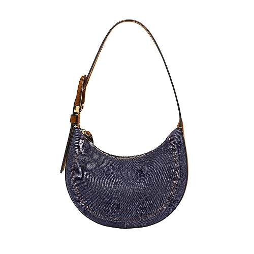 Fossil Bolso de mano Harwell para mujer, media luna azul denim de algodón, L : 22,9 cm, A : 7,6 cm, A : 14 cm, ZB1917423