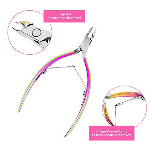 3 Pcs Cuticle Tools Cuticle Trimmer Remover, Nippers & Pusher Rainbow Cuticle Peeler Scraper Dead Skin Cutter Pusher Stainless Steel Manicure Pedicure Set - Thumbnail 2