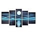 VASTING ART 5-Panel 100% Hand-Painted Oil Paintings Landscape Seascape Blue Night Moon Sea Modern Abstract Artwork Stretched Wood Framed Ready To Hang Home Decoration Wall Decor Living Bedroom Dark
