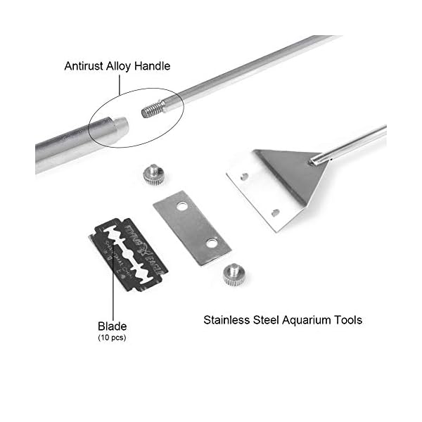 HOTOOLME Algae Scraper Fish Tank Scraper Cleaner Tool Kit with 10 Blades for Glass Aquarium Cleaning 65cm Long Handle