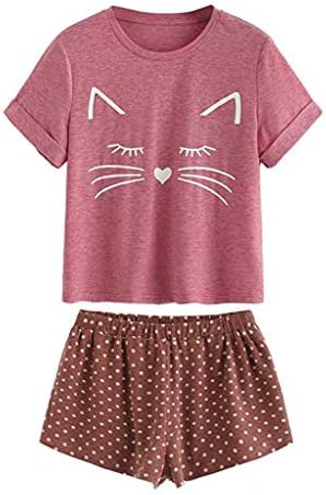 Pajamas Set for Women Shorts,POTO Women's Cat Print Pajama Set Short Sleeve Sleepwear Pjs Sets Ladies 2-Piece Nightwear