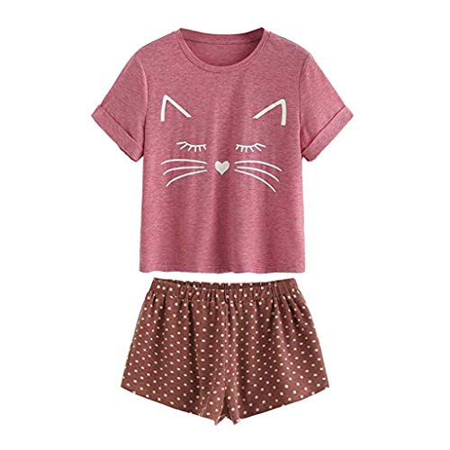 Pajamas Set for Women Shorts,POTO Women's Cat Print Pajama Set Short Sleeve Sleepwear Pjs Sets Ladies 2-Piece Nightwear