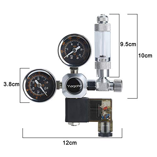 Yagote C02 Regulator Controller Carbon Dioxide Gauge Meter CO2 Pressure Reducer for Planted Aquarium Tank (Dual Gauge with Solenoid Valve)
