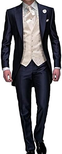 Dennis dress Men's Navy Blue One Button Groom Tuxedos Jacket Pants Vest Tie (46"Chest / Regular, Navy bule)