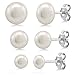 Set of 3 Cultured Freshwater Pearl Button Stud Earrings (6MM 8MM and 10MM White)