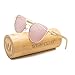 WISH CLUB Bamboo Wood Polarized Cat Eye Sunglasses for Women and Men（Pink）