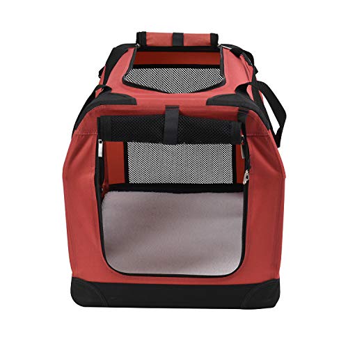 LEMKA Foldable Soft Dog Crate,Dog Soft Kennel for Indoor & Outdoor Use,Soft Sided Folding Collapsible Travel Carrier with Straps,Fleece Mat and 4 Zipper Panels