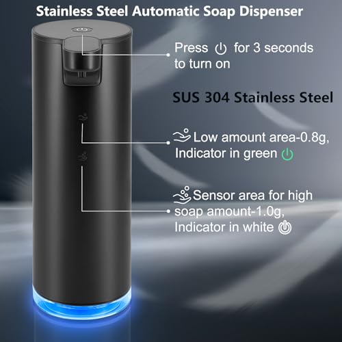 LAOPAO Soap Dispenser Automatic Stainless Steel Soap Dispenser Electric Soap Dispenser IPX5 Waterproof USB-C Charging with Infrared Motion Sensor for Kitchen and Bathroom