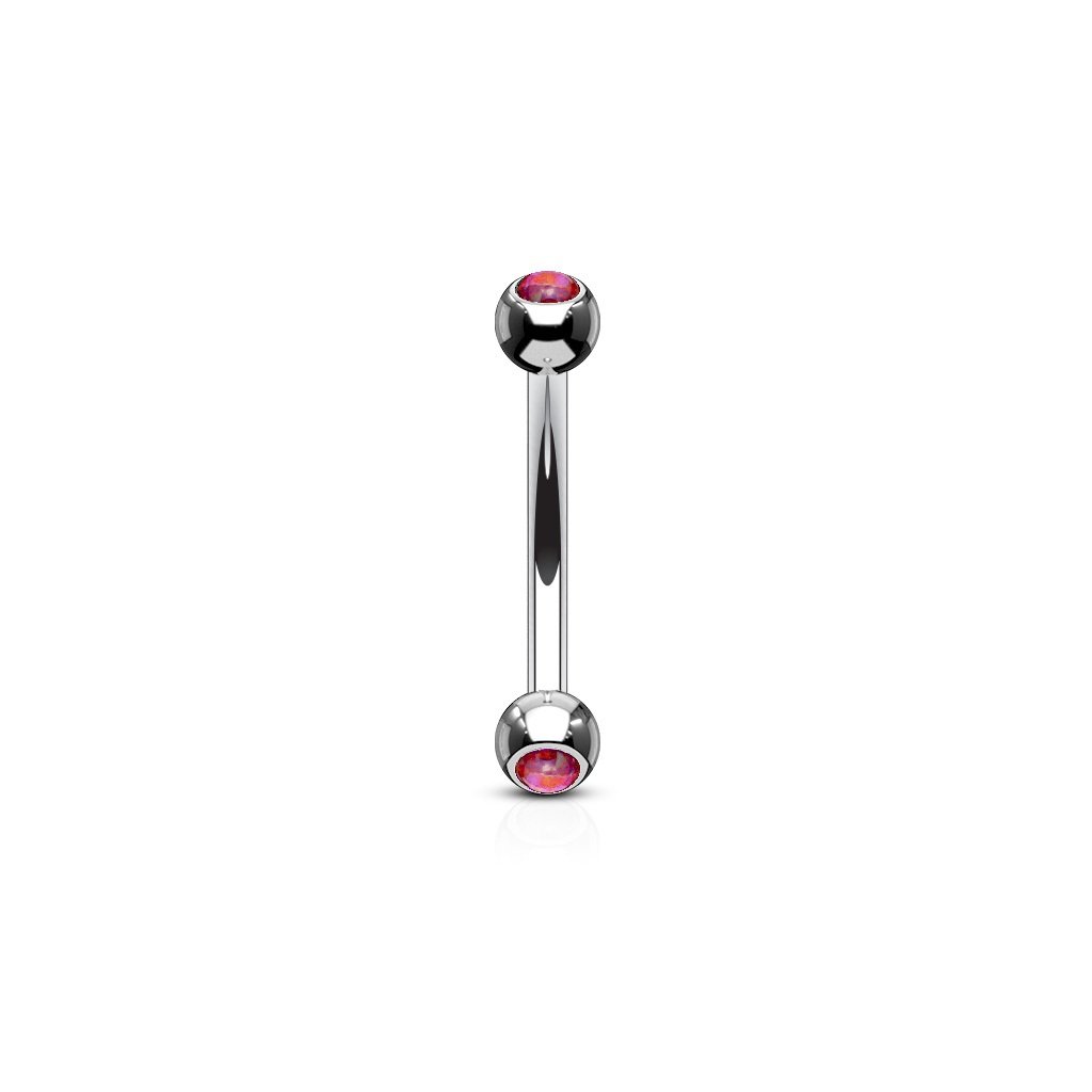 PiercedOff 316L Surgical Steel Curved Barbell with Externally Threaded Red Synthetic Opal Balls - Thickness 16GA (1.2mm) / Length 8mm / Ball Size 3mm