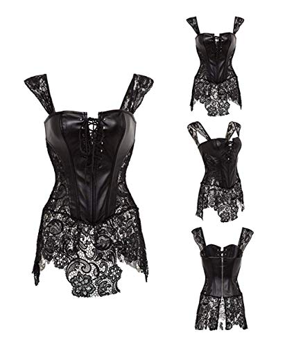 OUDIYA Leder Korsett Korsage Damen Vollbrust Faux Leder Corsagenkleid Sexy Dessous Korsett Übergrößen Schwarz Große S… – Bild 5