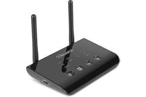 Aluratek Bluetooth Audio Receiver and Transmitter with Low Latency, Dual Antenna, Support Up to 100 Foot Range for Wireless from TV to Headphone/Speaker, PC, Home Theatre - ABCD54F