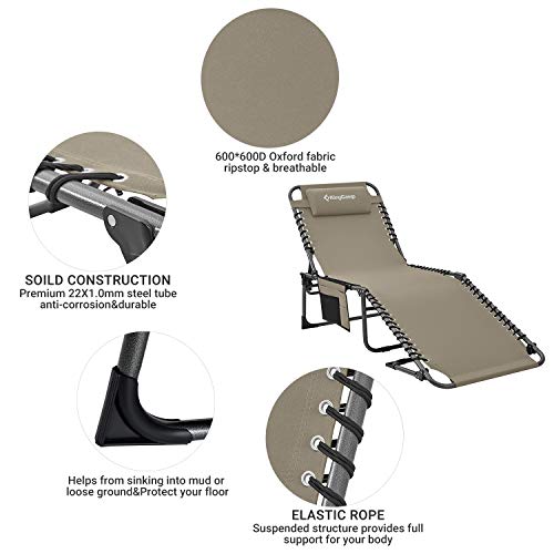 KingCamp Adjustable 4Position Heavy Duty Folding Chaise Lounge Chair