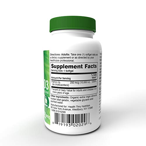 Vitamin D3 10,000 IU Non GMO 120 Mini Softgels (10000 iu