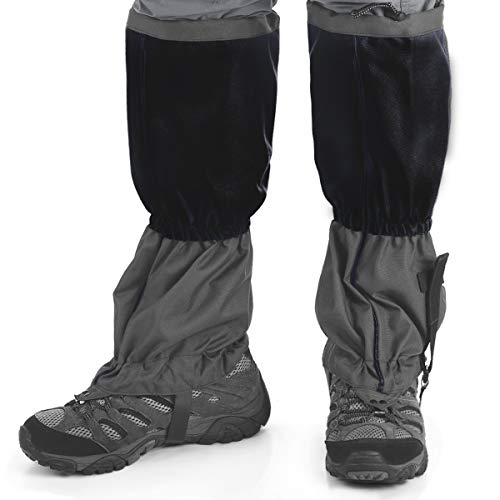 Luniquz Leg Gaiters, Waterproof Oxford Snow Boot Gaiters with Zipper Velcro, Tear Resistant Shoes Gaiters for Outdoor Hiking,Camping,Skiing,Fishing, Black