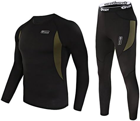 exeke SDY Men's Thermal Underwear Set Athletic Base Layer Compression Shirts Long Sleeve Training Pants 010-Black(4XL) tag:3XL