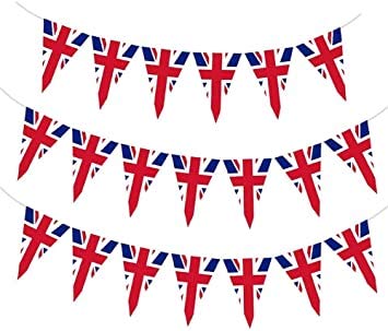 Fabric Union Jack Bunting Flag Union Jack Triangular Bunting British Banners 8m/26ft Long with 25 Flags,Themed Party Decor British UK Patriotic Bunting Banner for National Royal Party Decoration