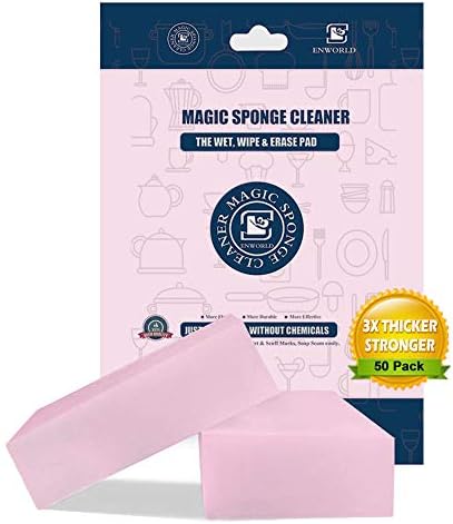 Extra Thicker Magic Sponge Eraser 3X Stronger 3X Longer Lasting Melamine Foam Cleaning Pads in Bulk Eco Friendly No Odor Cleaner Multi Surface for Wall Kitchen Floor Shoes Bathroom 50 Pack (Pink)