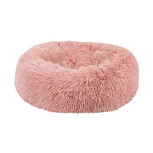 XIAJIE Pet Bed, Fluffy Luxe Soft Plush Round Cat and Dog Bed, Donut Cat and Dog Cushion Bed, Self-Warming and Improved Sleep, Orthopedic Relief Shag Faux Fur Bed Cushion (60, Leather Pink)