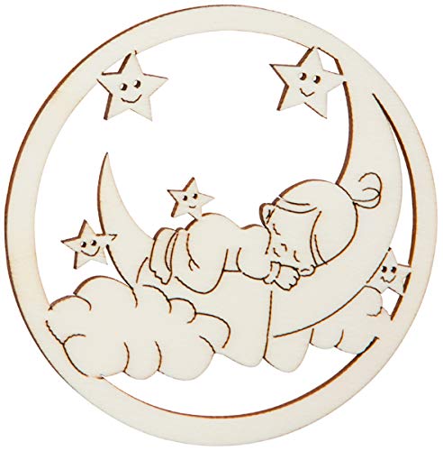 Hofmeister Holzwaren wooden cutouts (Child sleeping on the moon, round framed)