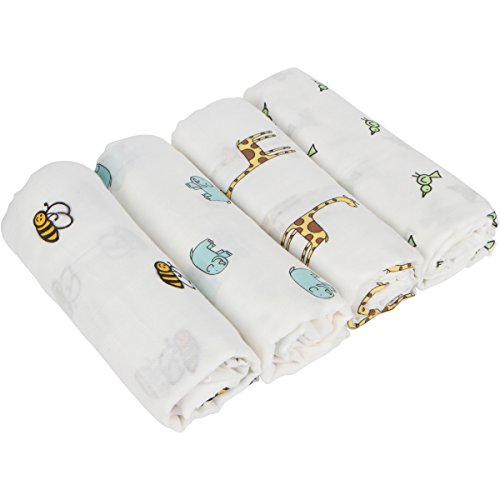 image for Sprout - BAMBOO Baby Blankets 4 Pack - Large 47” X 47” - Baby Swad