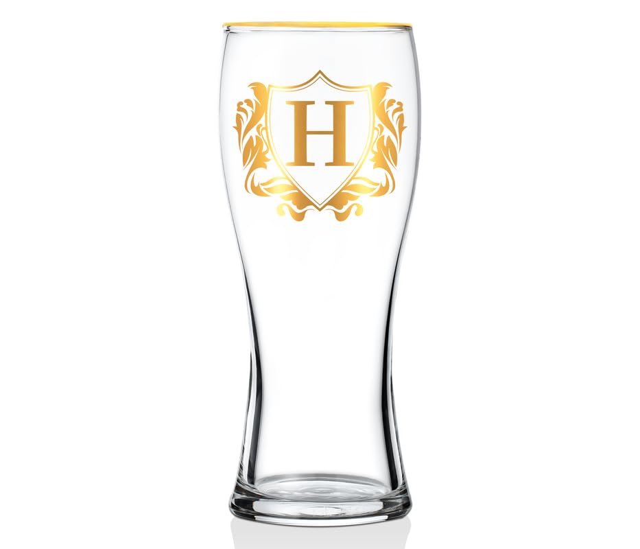Onebttl Personalised Beer Glass, Custom Alcohol Gifts for Beer Lovers, Unique Birthday, Christmas Gifts for Uncle, Husband, Dad, Boyfriend, with Initial H