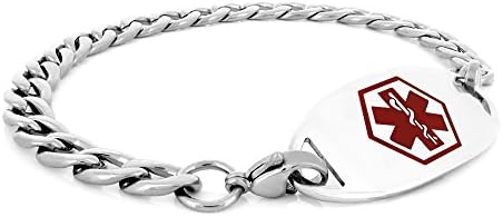 MedicEngraved Mens Womens Stainless Steel Medical ID Bracelet with Red Enamel Medical Tag - 8.5in (CS-RED1)