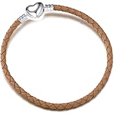 OutstandLong 3mm Leather Charm Bracelet Heart Barrel Snap Clasp Handmade Braided Wristband for European Pandora Charm Bead Multiple Sizes 16-21CM
