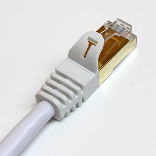 Tera Grand - 2 Pack - Premium CAT7 Double Shielded 10 Gigabit 600MHz Ethernet Patch Cable for Modem Router LAN Network - Built with Gold Plated & Shielded RJ45 Connectors, 3 Feet White
