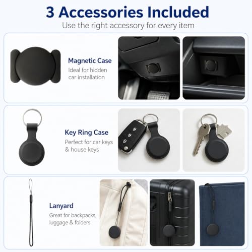 Car Tracker Support Android and iOS Systems, Magnetic Bluetooth Finder for Car with Alerts, Global positioning function,1 Year Battery Life (Includes Keychain, Strap & Mount)