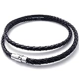 4mm KONOV Jewelry Genuine Leather Cord Mens Necklace Chain, Black, 4mm