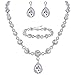BriLove Women's Fashion Wedding Bride Crystal Infinity Figure 8 Teardrop Y-Necklace Tennis Bracelet Dangle Earrings Set Clear Silver-Tone April Birthstone