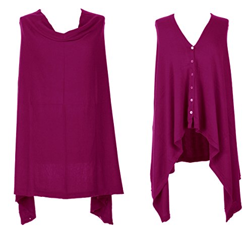 [- TEXTURE Ladies Womens Lagenlook Button Cashmere Knit Multiway Poncho Wrap Cardigan Shawl Shrug S