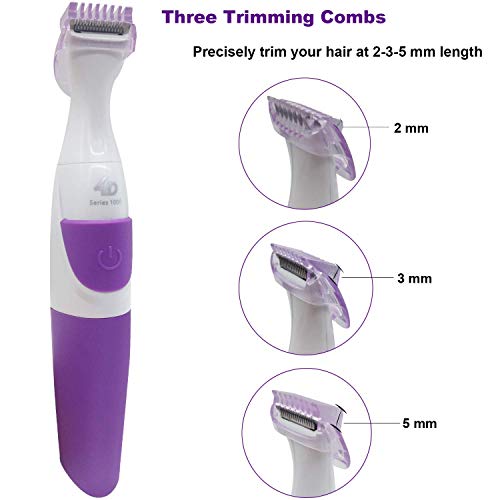 Bikini Trimmer for Women Electric Hair Shaver 2 IN 1 Cordless Ladies Shaver Foil Razor Female Hair Removal Groomer, Waterproof Wet & Dry for Bikini Line Area-Purple - Thumbnail 3