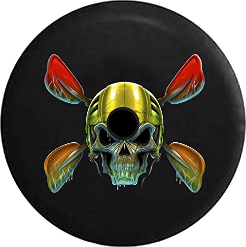 Pike Outdoors JL Series Spare Tire Cover Backup Camera Hole Kayak Whitewater Rafting Canoe Skull in Helmet Water on Paddles Black 33 in - Thumbnail 4