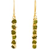 Gempires Genuine Gemstone Drop Bar Earrings for Women 14k Gold Plated Hammer Finish Dangle Handmade Hypoallergenic Crystal Jewelry Gift