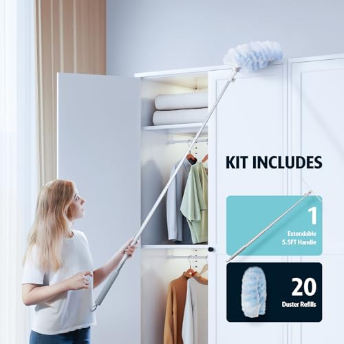 AIR U+ 20 Refills Duster for Flash Dust Magnet Long Handle - 183cm Extendable Handled Microfiber Dusters for Cleaning, Ceiling, Fan, Window, Blinds, Cobweb