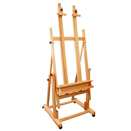 US Art Supply Extra Large Double Mast Studio Wood H-Frame Floor Easel