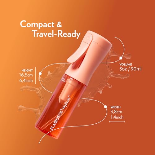 FLAIROSOL Hair Spray Bottle, Small Spray Bottle, Travel Size 90ml, Continuous Water Mist with Ultra Fine Mist for Toner, Face, Skin Care and Hair Mist, Orange