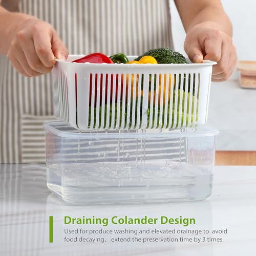 Luxear Produce Contenedores de Almacenamiento sin Bpa, Almacenamiento de Verduras y Frutas Frescas con Sistema de Control de Ventilacion y Division Ajustable, 5 Contenedores 0.7+1.35+2.3+3.8+5.8 L, Blanco