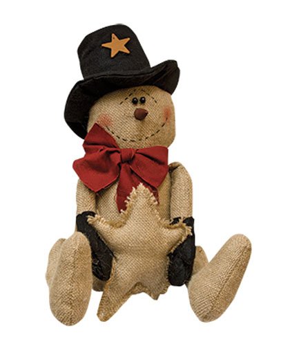 Burlap Top Hat Snowman Holding Star - Primitive Country Stuffed Christmas Seasonal Decor