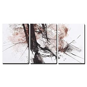 Black and Red Abstract Brush Painting x3 Panels