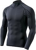TM-MUT12-CHC_Large Tesla Men's Mock Long-Sleeved T-Shirt Cool Dry Compression Baselayer MUT12